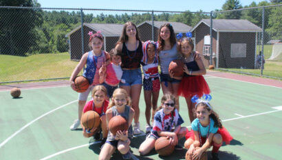 Campers ready to play basketball.