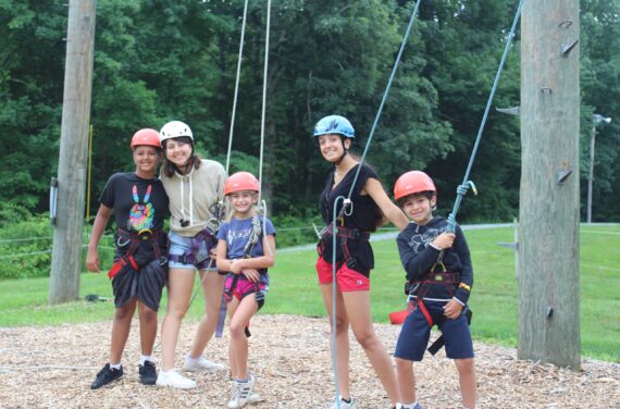 Campers ready for rockclimbing.